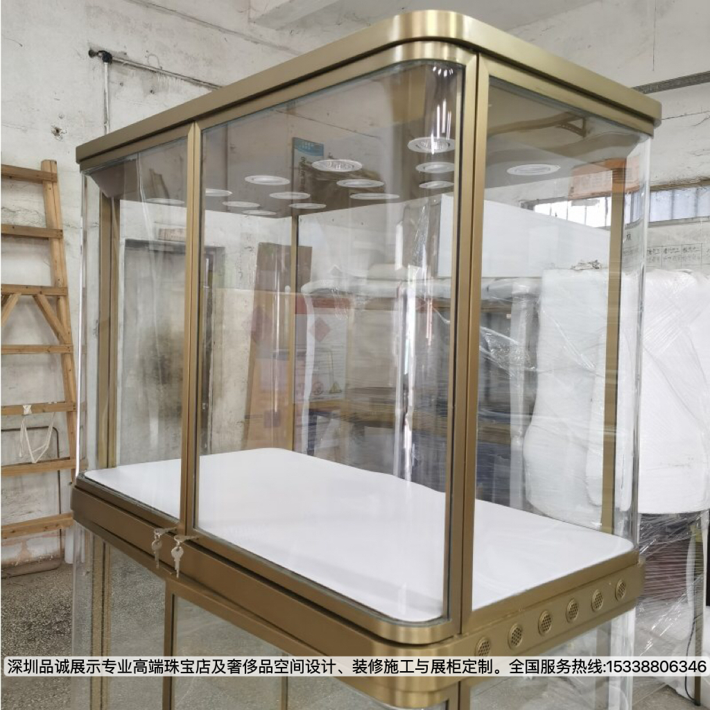 中山珠宝店新中式不锈钢双层高柜设计定制