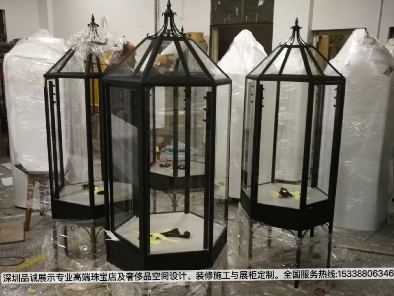 欧式黑色不锈钢珠宝展柜